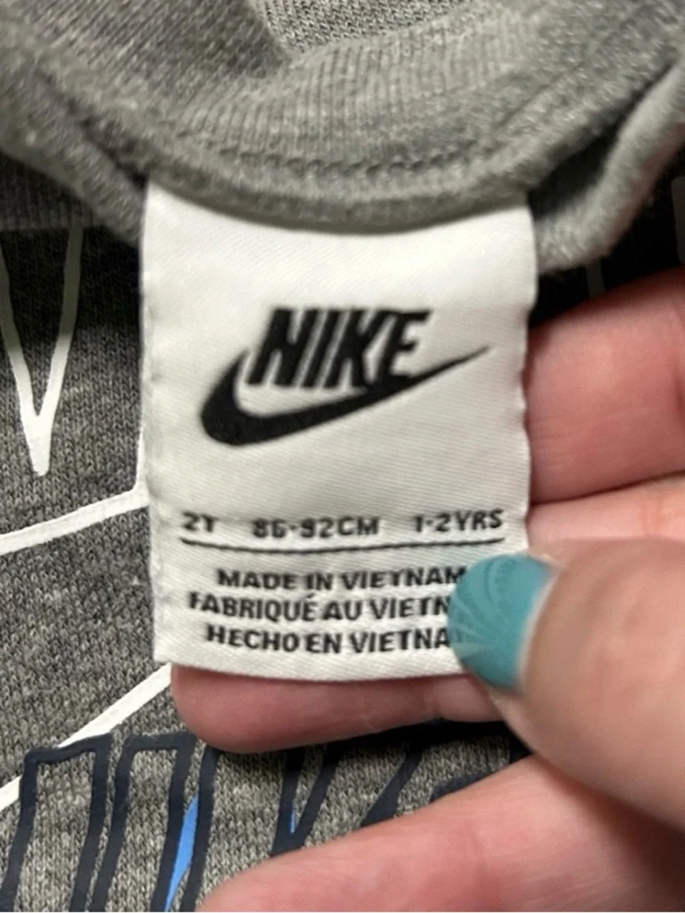 Toddler Boy Grey Nike Sweatshirt Sweatpants Set Size 2T White Blue Logo - Picture 3 of 4